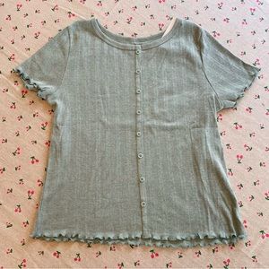 Girls XXL Size 18 Pointelle Lettuce Hem Sage Green T-shirt NWT